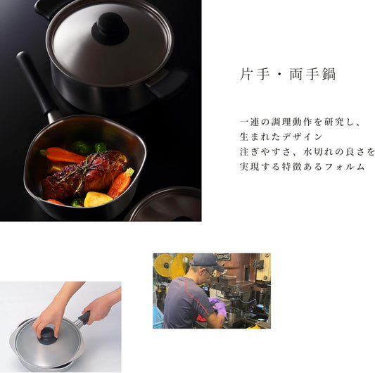 Sori Yanagi - 3-Layer Stainless Steel/Aluminum Two Handle Pot, 8.7 inches (22 cm)