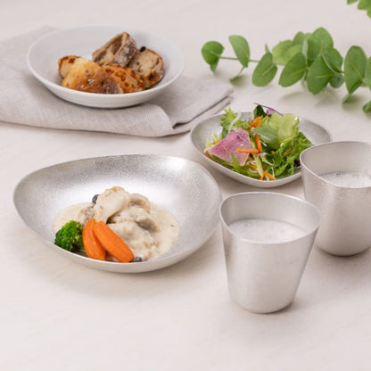 NOUSAKU SAI Kiwami Japanese pure tin tableware set with plates and rock cups