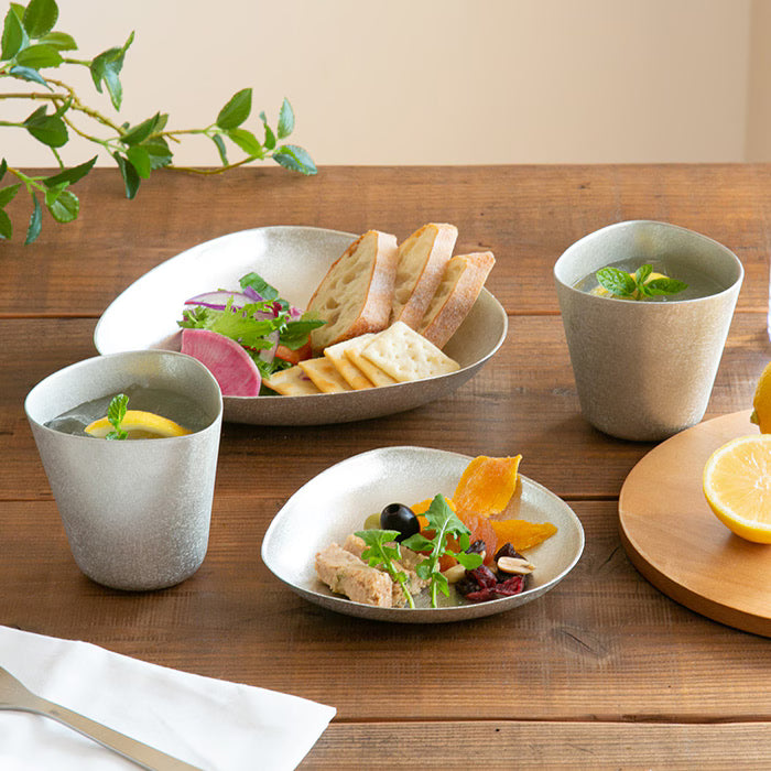 NOUSAKU SAI Kiwami Japanese pure tin tableware set with plates and rock cups