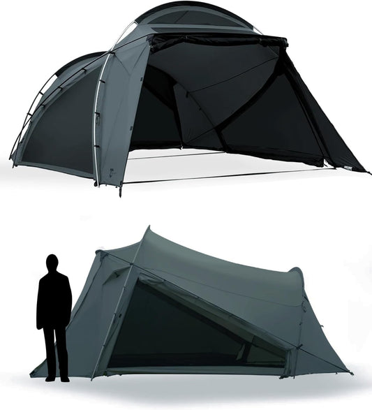 Tokyo Crafts - Tenbi Shelter Tent, For 4 People, Freestanding, 3 Frame Included, Light Filtering Panels, Full Mesh, Waterproof, Breathable, Family Duo, Camping