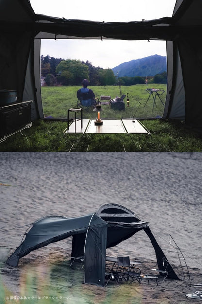 Tokyo Crafts - Tenbi Shelter Tent, For 4 People, Freestanding, 3 Frame Included, Light Filtering Panels, Full Mesh, Waterproof, Breathable, Family Duo, Camping