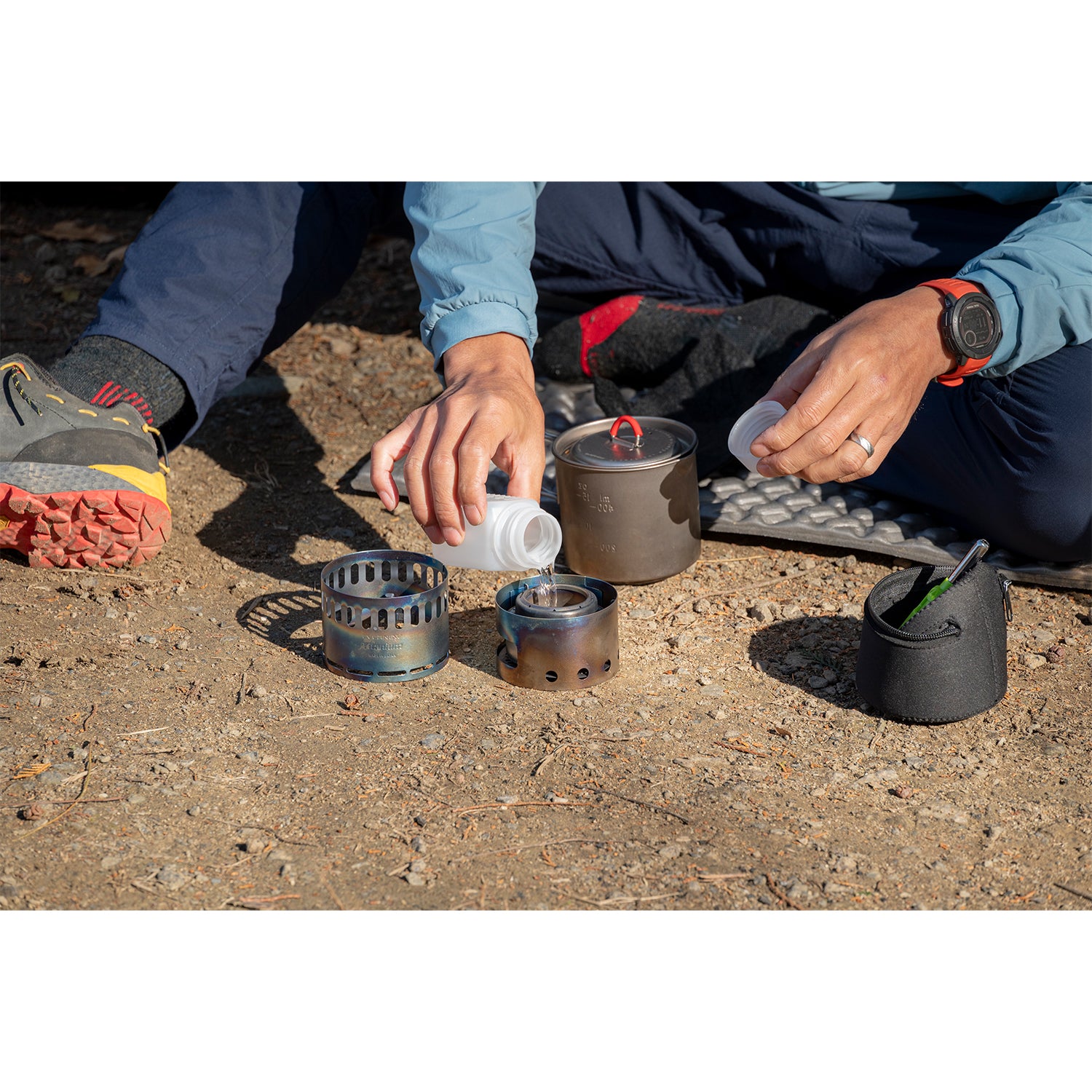 EVERNEW Alcohol Stove Stand DX Set with titanium alcohol stove and windscreen pot support