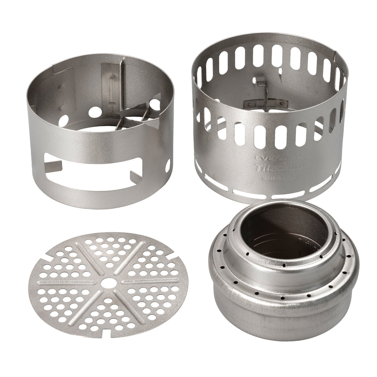 EVERNEW Alcohol Stove Stand DX Set with titanium alcohol stove and windscreen pot support