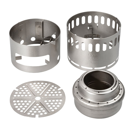 EVERNEW Alcohol Stove Stand DX Set with titanium alcohol stove and windscreen pot support