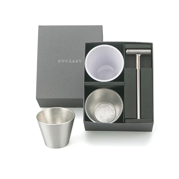 NOUSAKU Hammered Tumbler Kit Set of 2 with pure tin tumblers and hammer