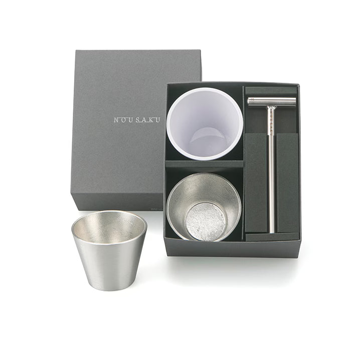 NOUSAKU Hammered Tumbler Kit Set of 2 with pure tin tumblers and hammer