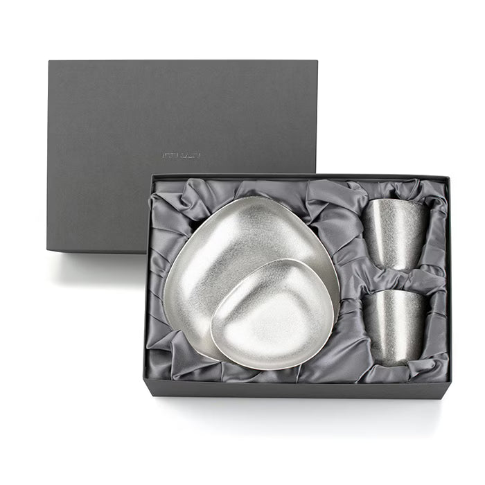 NOUSAKU SAI Kiwami Japanese pure tin tableware set with plates and rock cups