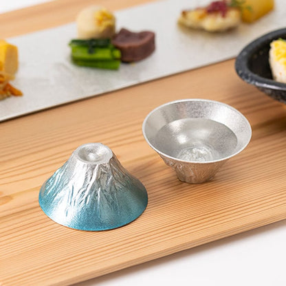 NOUSAKU FUJIYAMA Tin and Hekiten Japanese pure tin sake cup set