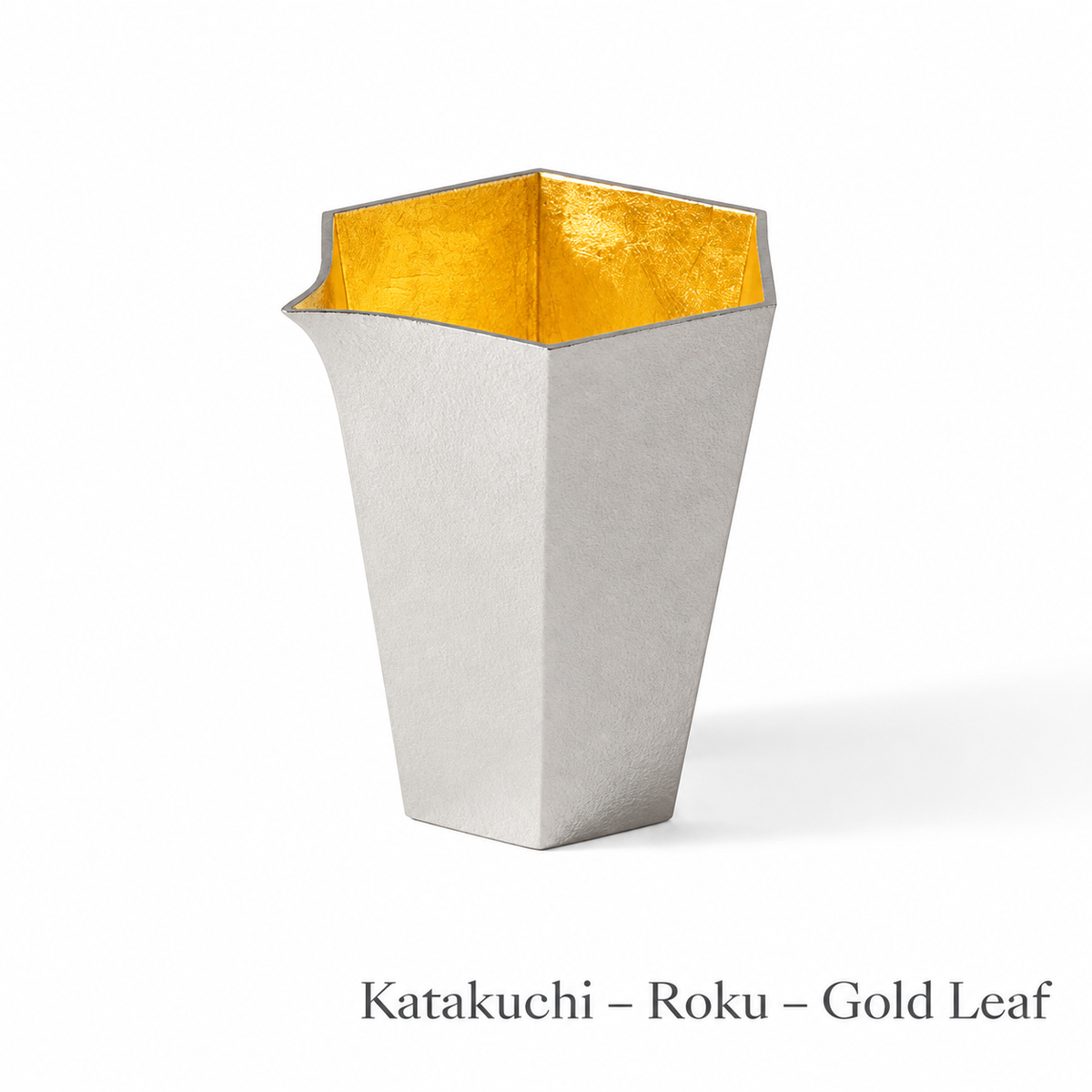 NOUSAKU Roku Gold Leaf Japanese pure tin sake set with Katakuchi and two Guinomi cups