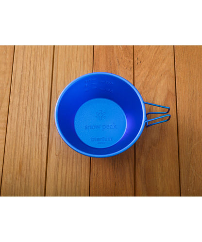 Snow Peak online-exclusive blue titanium Sierra cup with anodized oxide finish