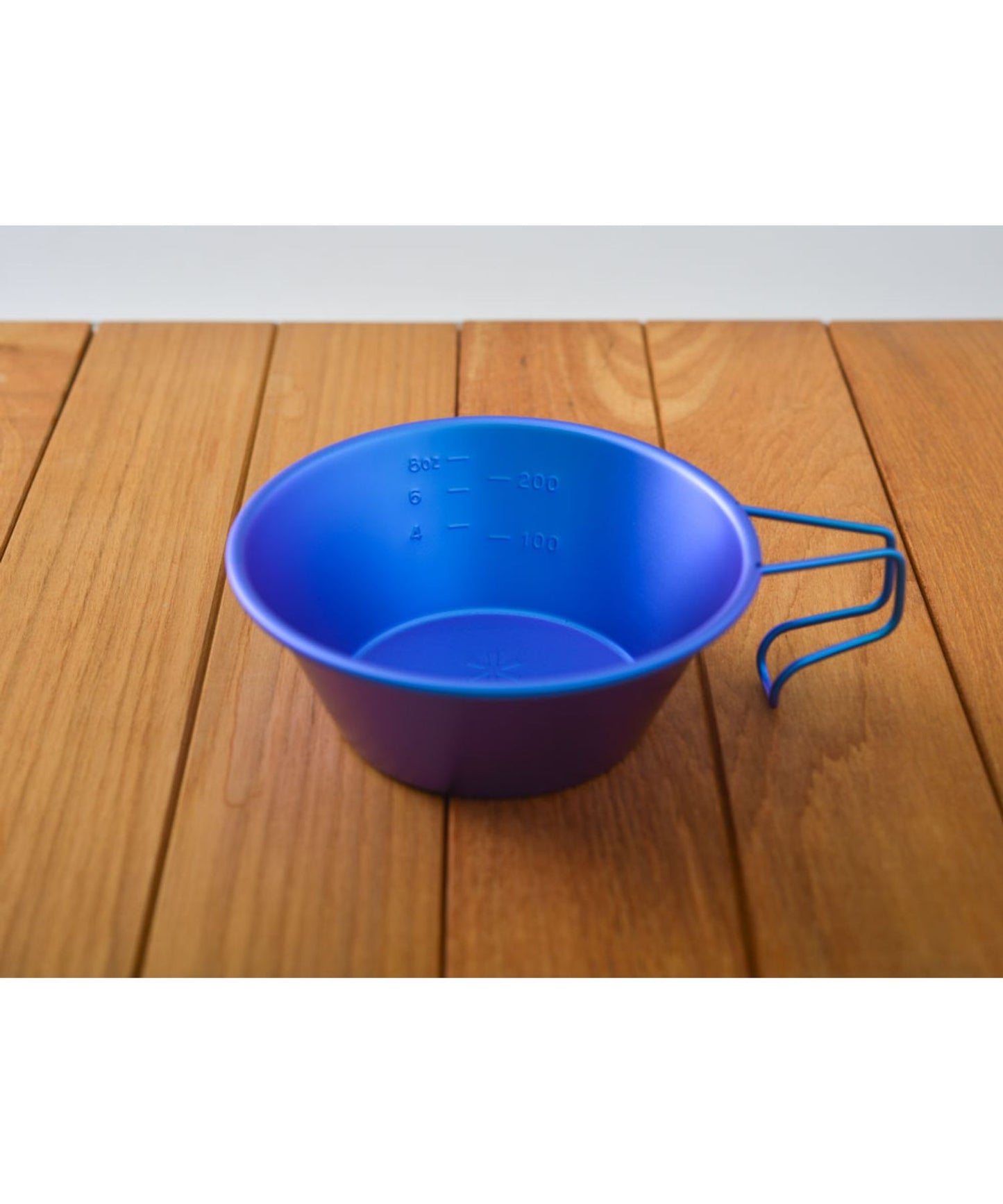 Snow Peak online-exclusive blue titanium Sierra cup with anodized oxide finish