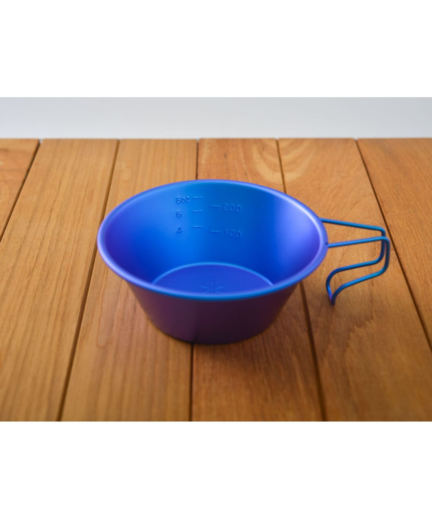 Snow Peak online-exclusive blue titanium Sierra cup with anodized oxide finish