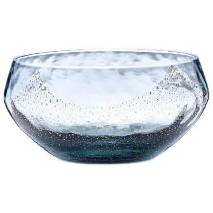 Toyo Sasaki Yachiyo Kiln handmade Edo Glass round cup in Tekkon iron navy blue with gold leaf accents, Made in Japan