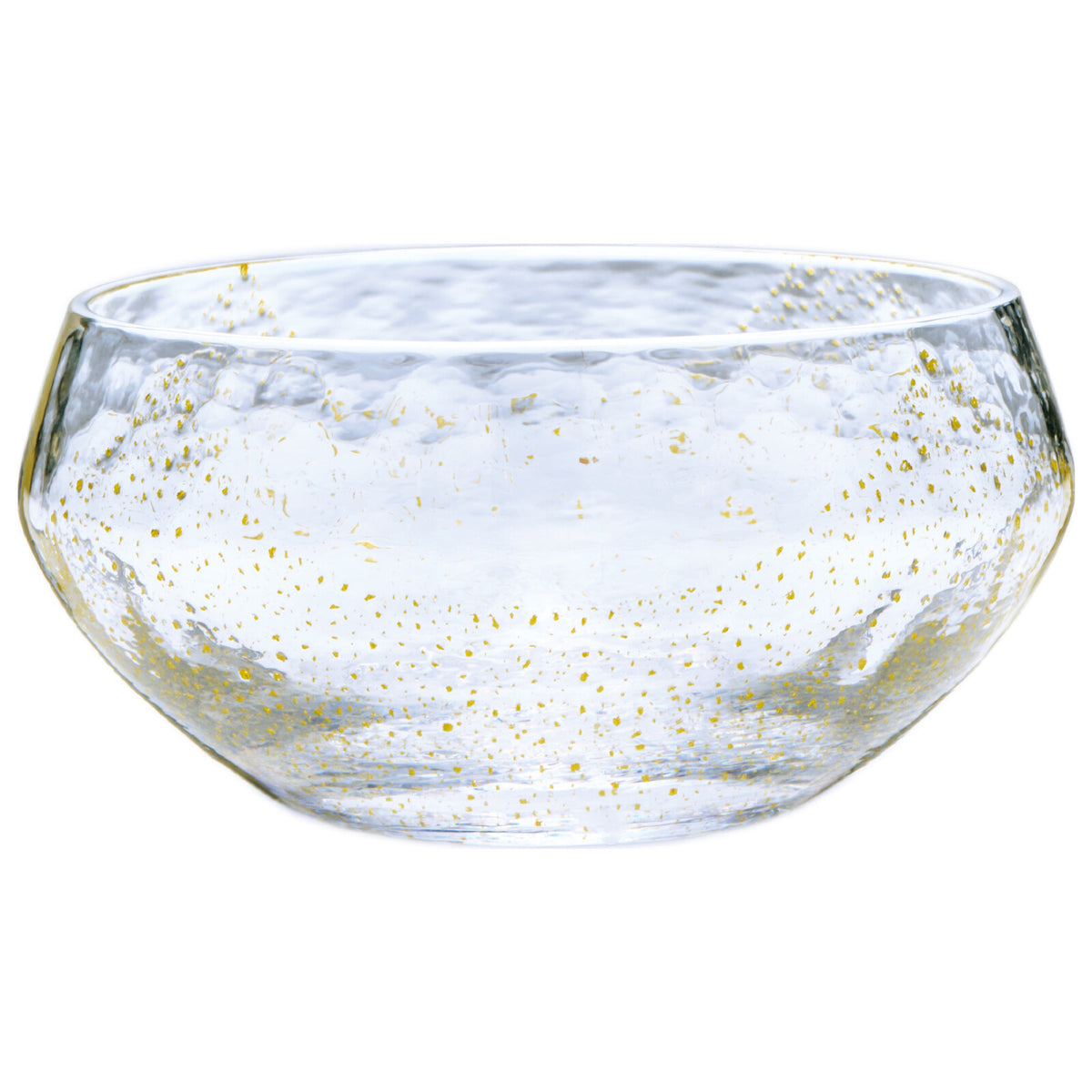 Toyo Sasaki Yachiyo Kiln handmade Edo Glass round cup in clear crystal glass with gold leaf accents, Made in Japan