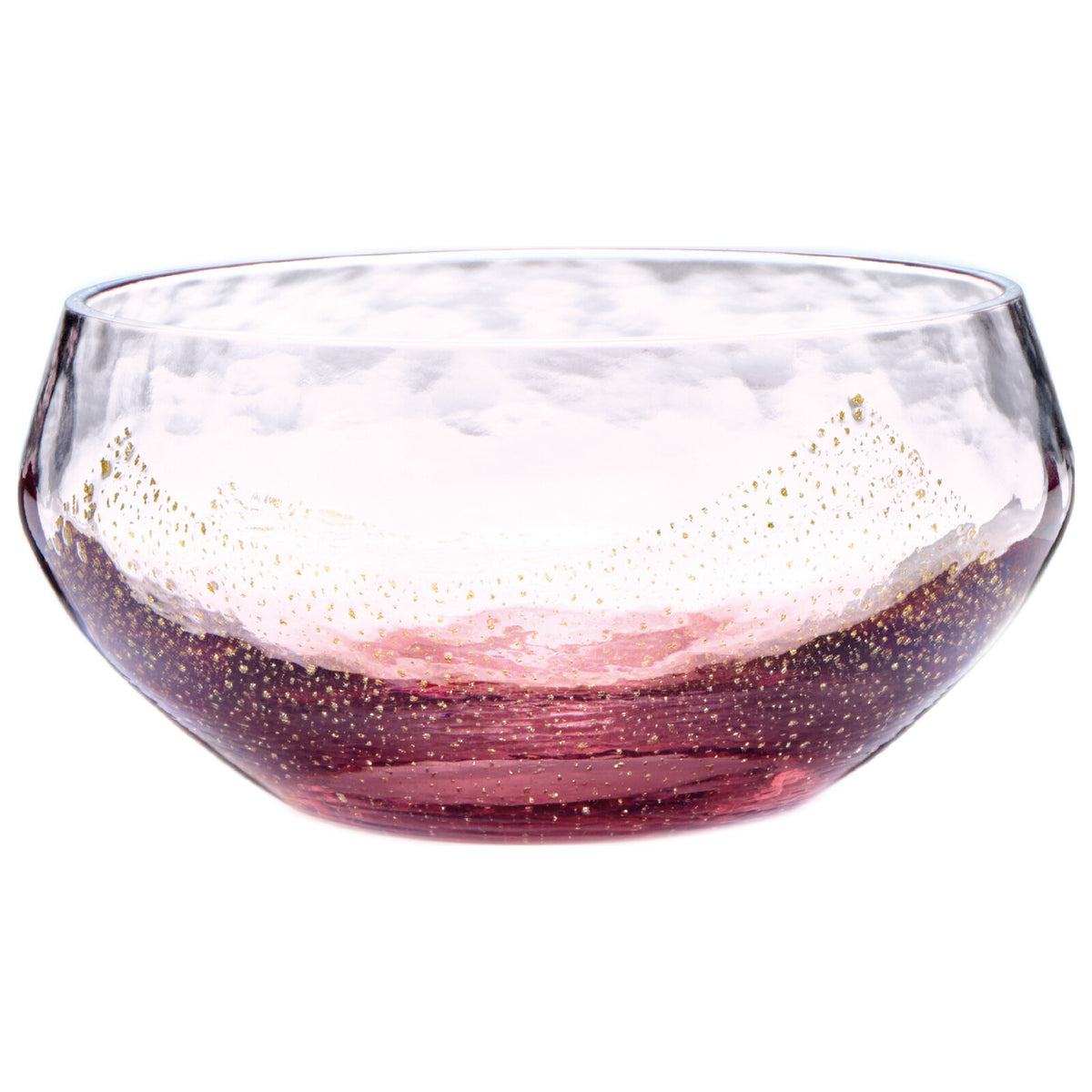 Toyo Sasaki Yachiyo Kiln handmade Edo Glass round cup in Ume-murasaki plum purple with gold leaf accents, Made in Japan