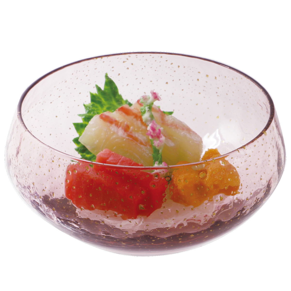 Toyo Sasaki Yachiyo Kiln handmade Edo Glass round cup in Ume-murasaki plum purple with gold leaf accents, Made in Japan